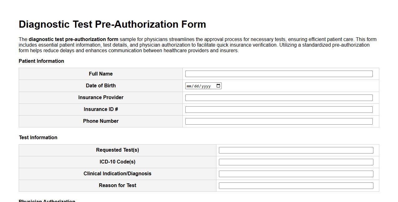 diagnostic test pre-authorization form sample for physicians image preview