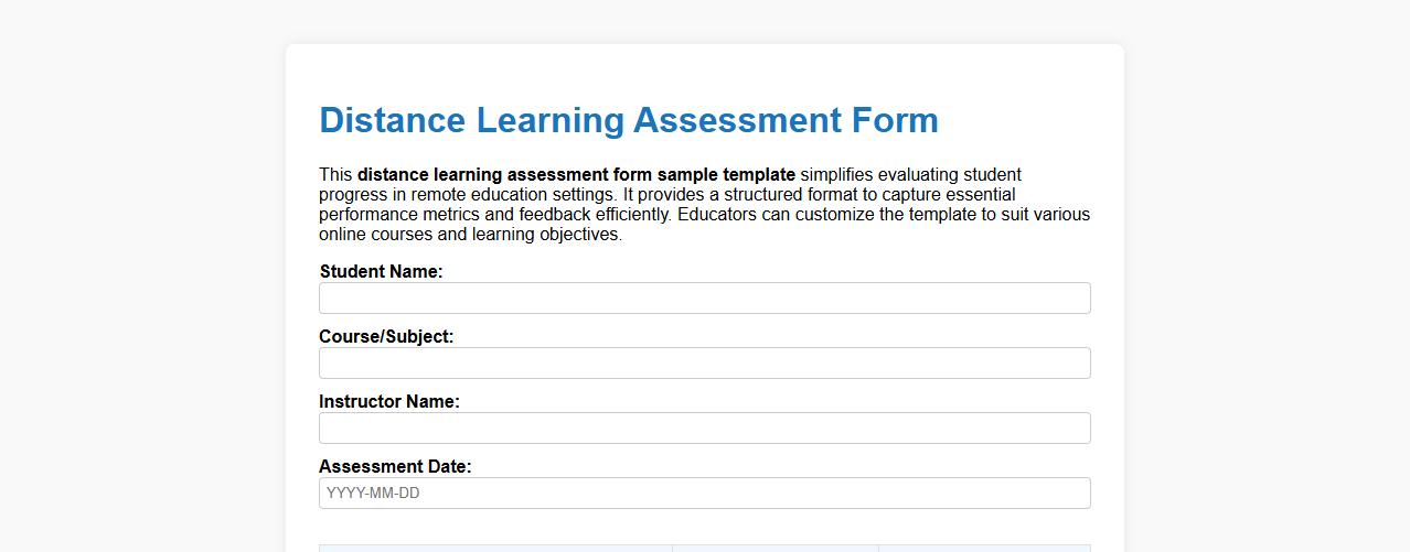 distance learning assessment form sample template image preview