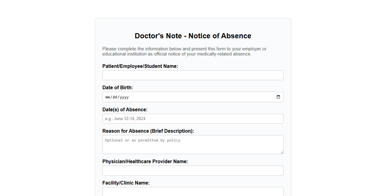 doctor's note notice of absence form example image preview