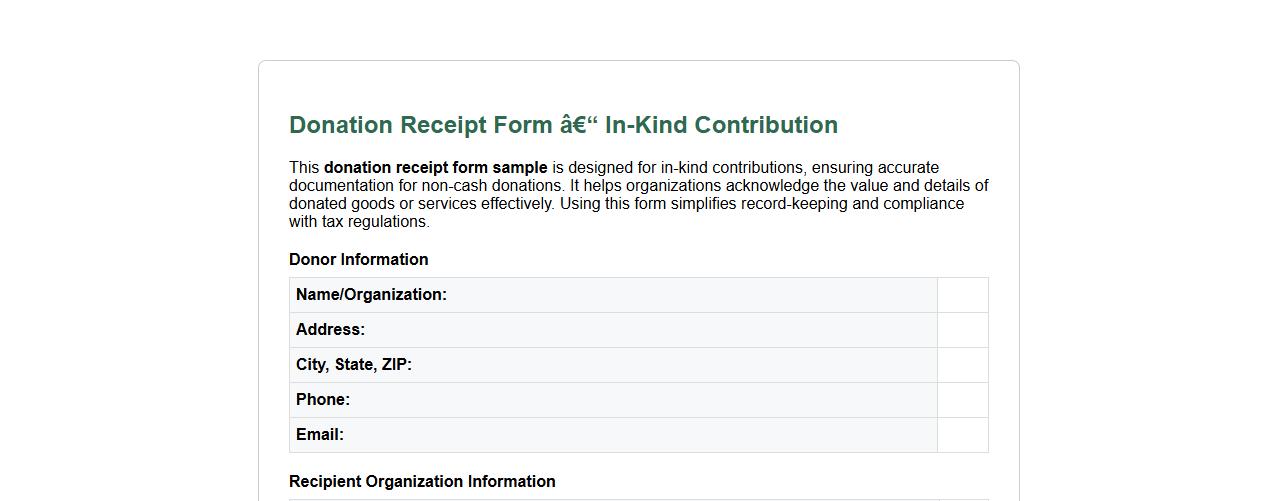 Donation receipt form sample for in-kind contributions image preview
