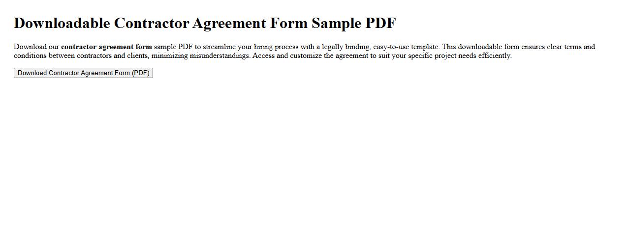 downloadable contractor agreement form sample PDF image preview