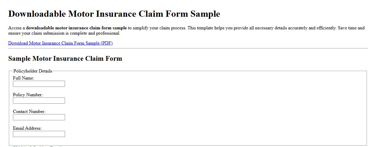 Downloadable motor insurance claim form sample image preview