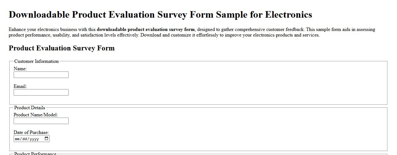 downloadable product evaluation survey form sample for electronics image preview