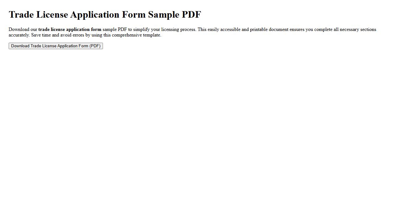 downloadable trade license application form sample PDF image preview
