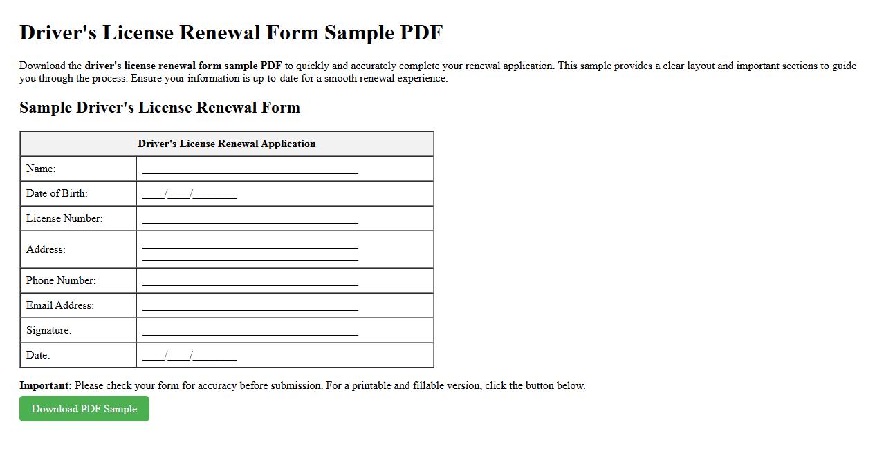 driver's license renewal form sample PDF image preview
