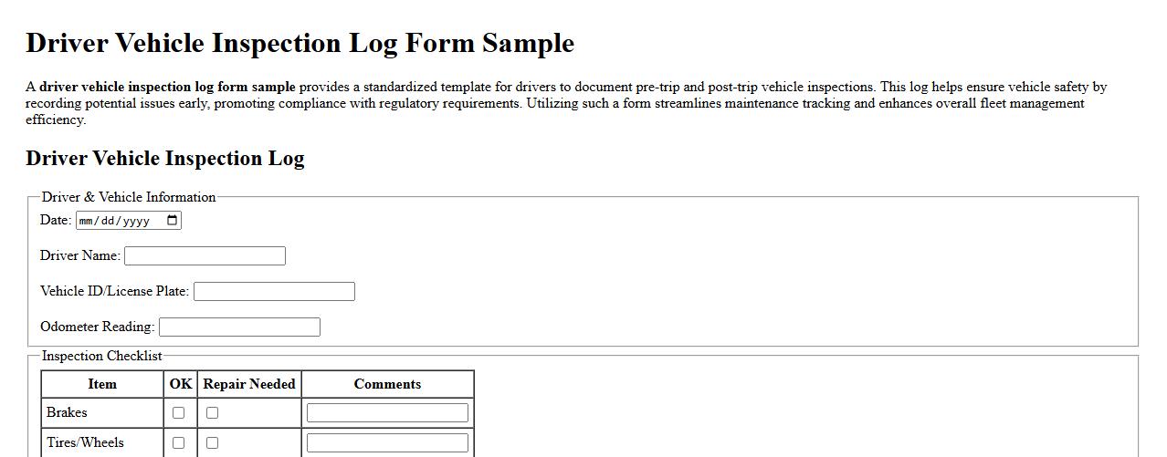 driver vehicle inspection log form sample image preview