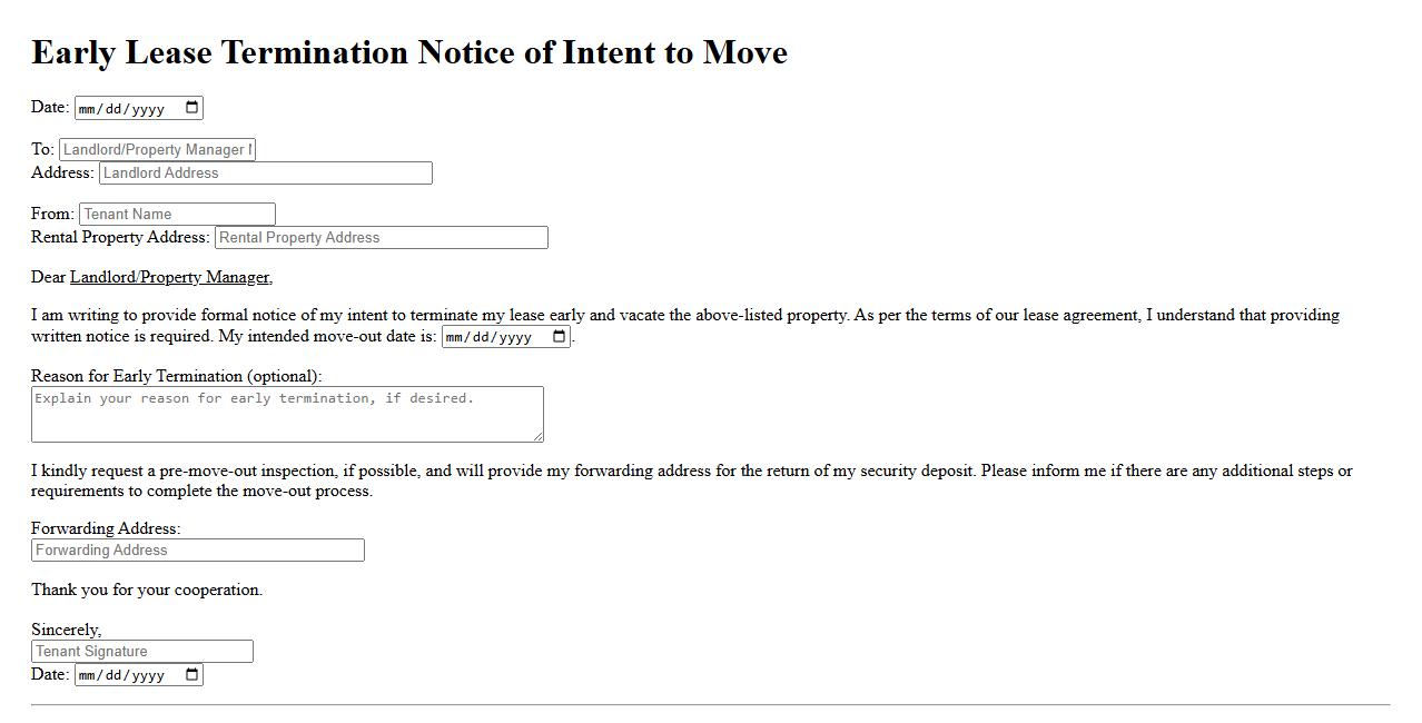early lease termination notice of intent to move form sample image preview