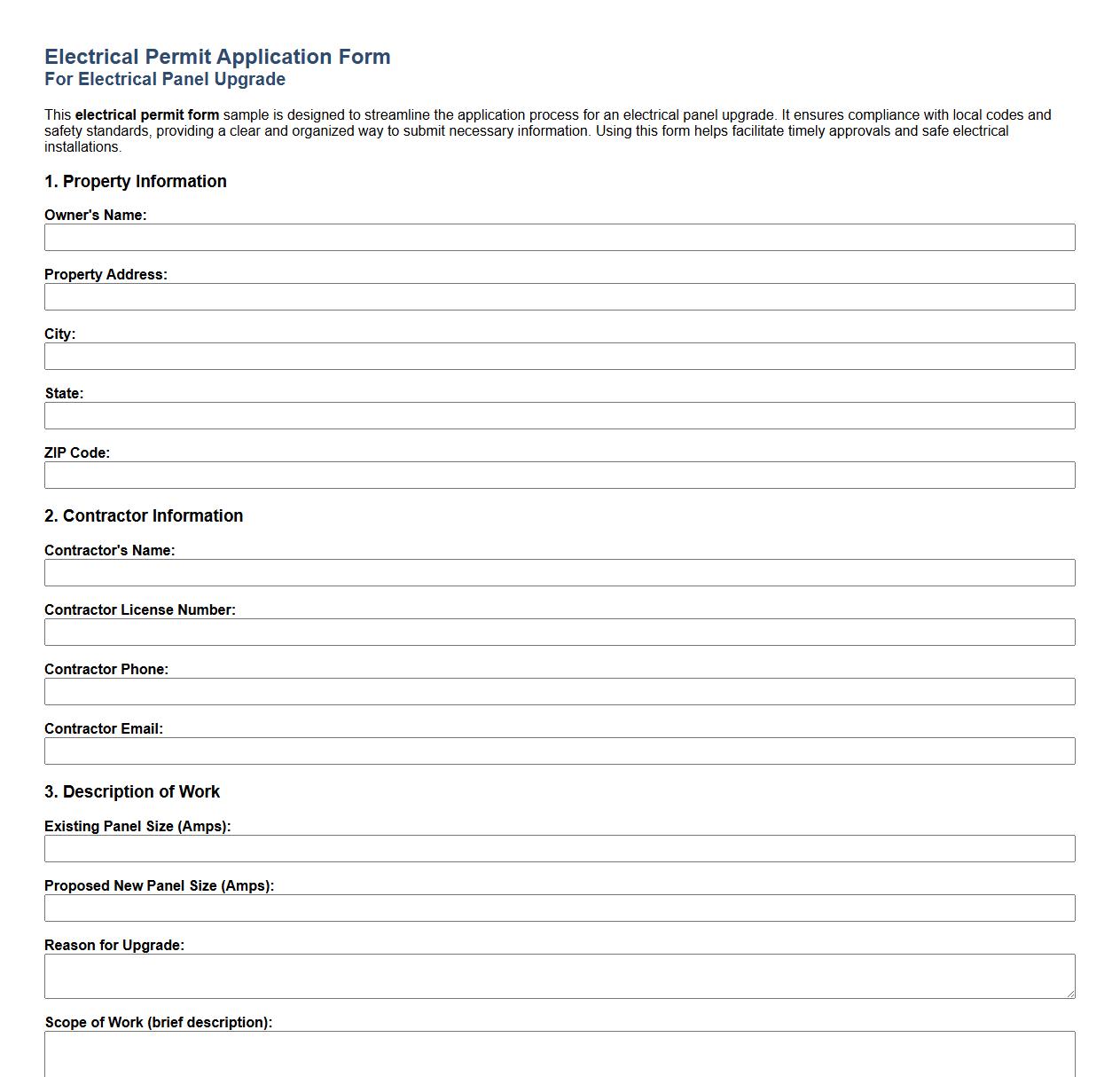 electrical permit form sample for electrical panel upgrade image preview