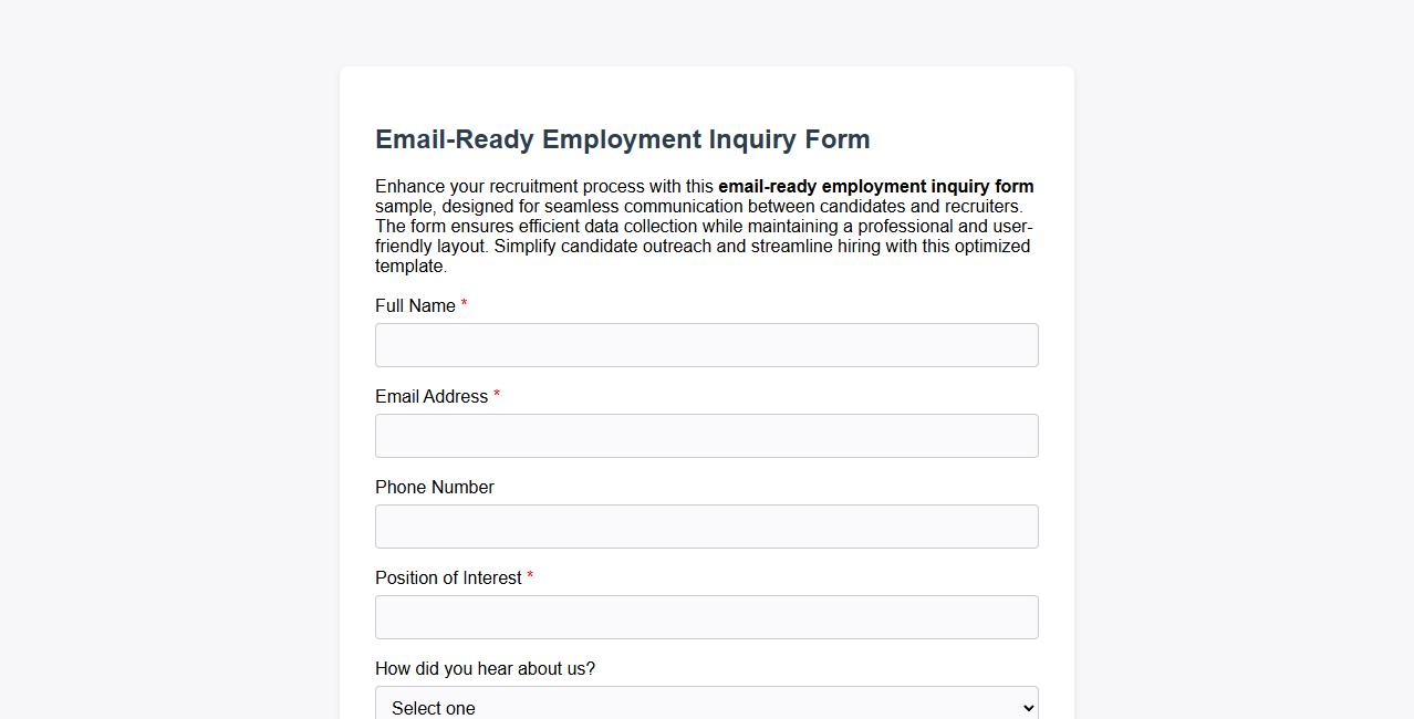 email-ready employment inquiry form sample for recruiters image preview