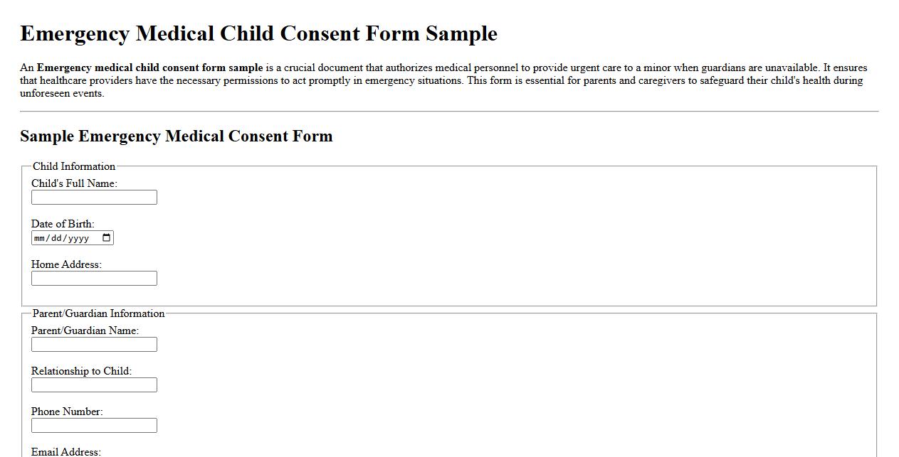 Emergency medical child consent form sample image preview