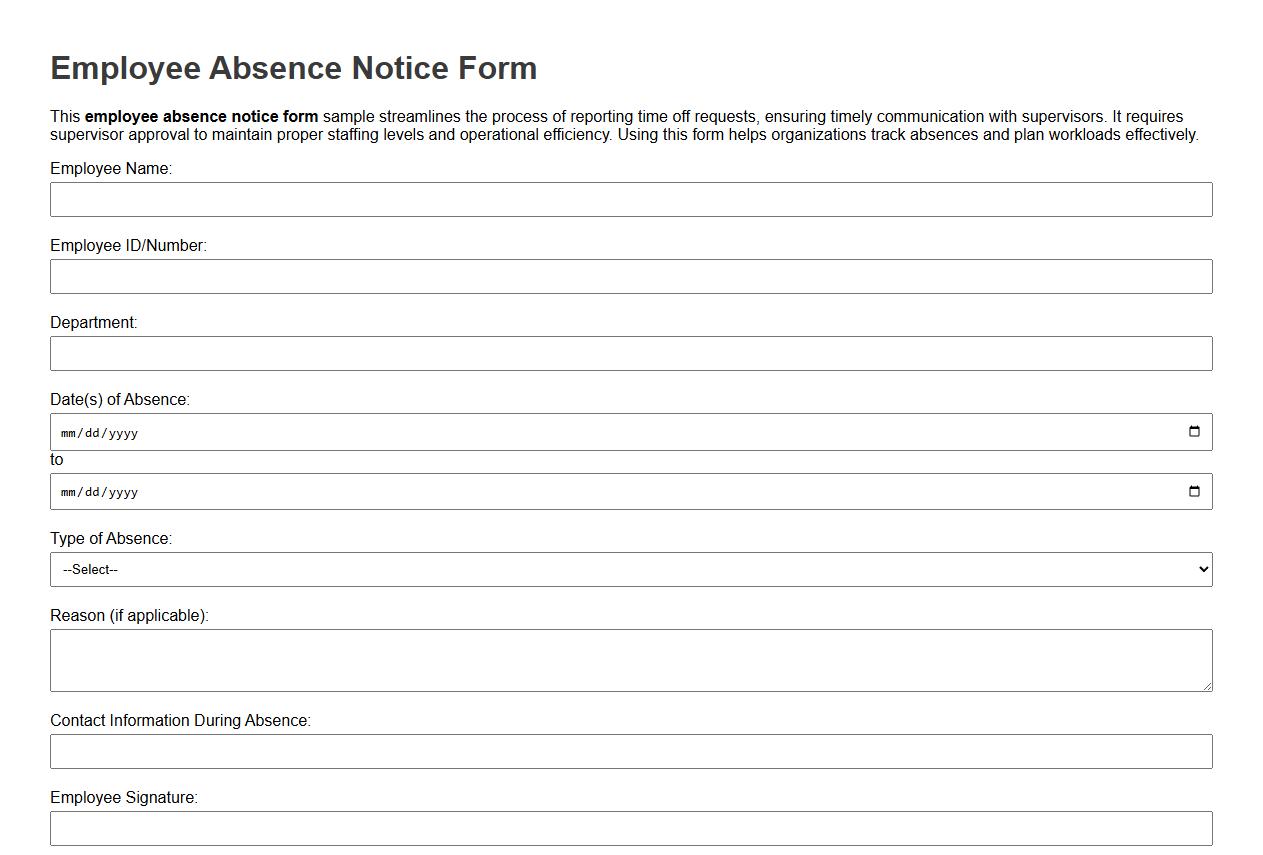 Employee absence notice form sample requiring supervisor approval image preview