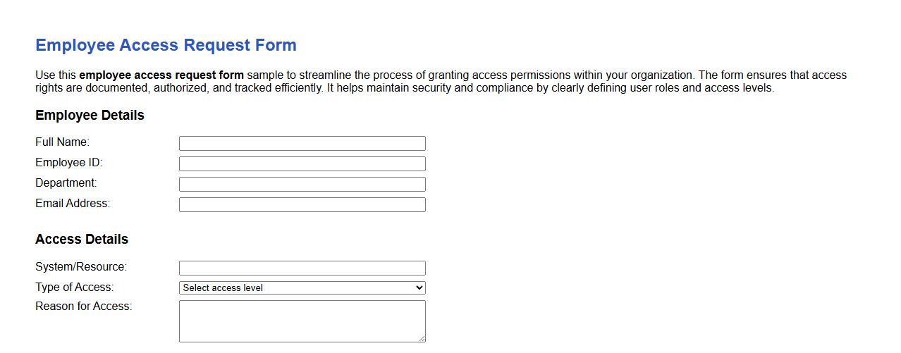 employee access request form sample image preview