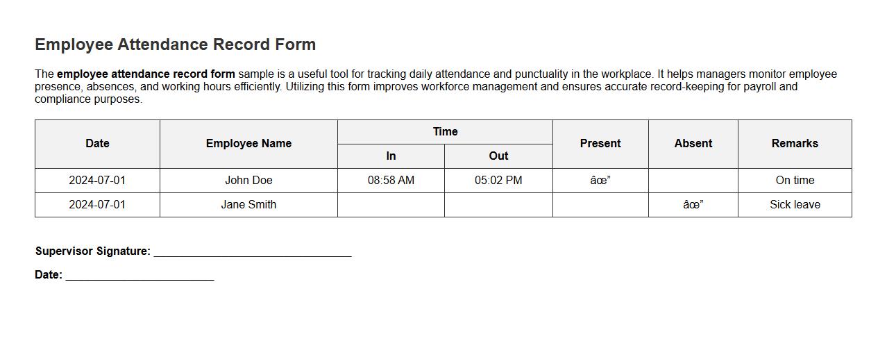 employee attendance record form sample image preview