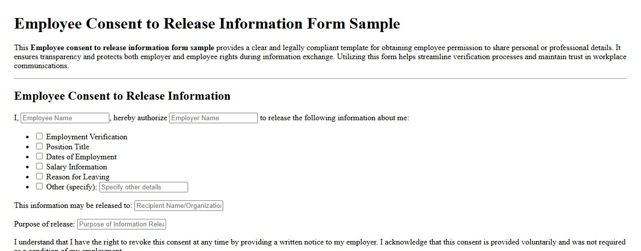 Employee consent to release information form sample image preview