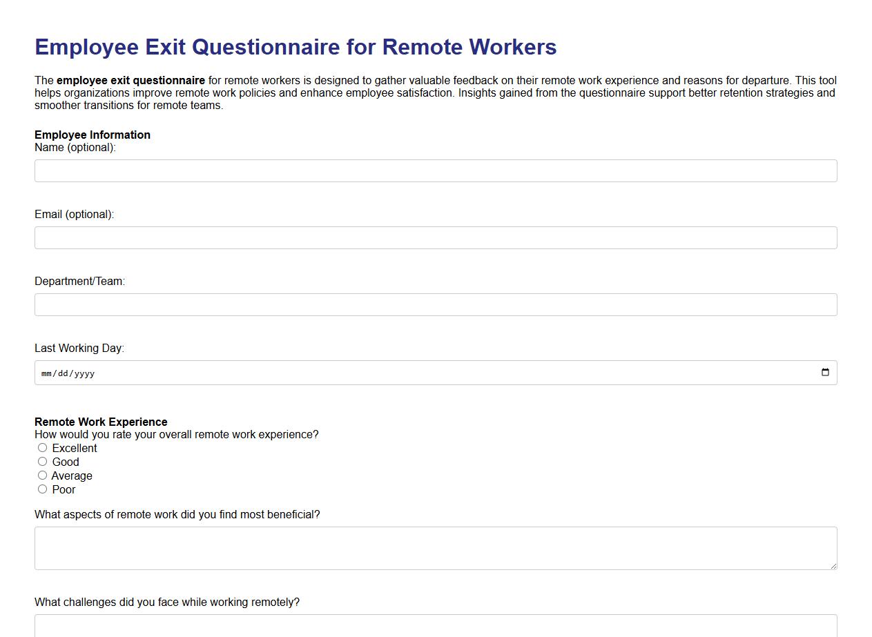 Employee exit questionnaire for remote workers image preview