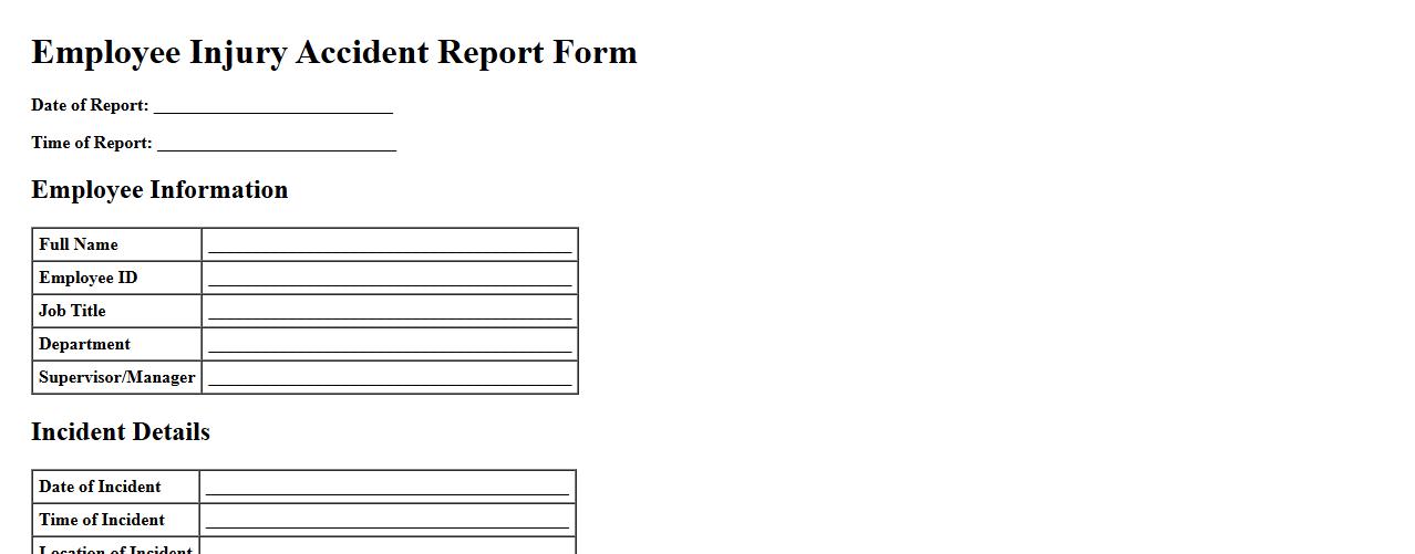 employee injury accident report form sample image preview