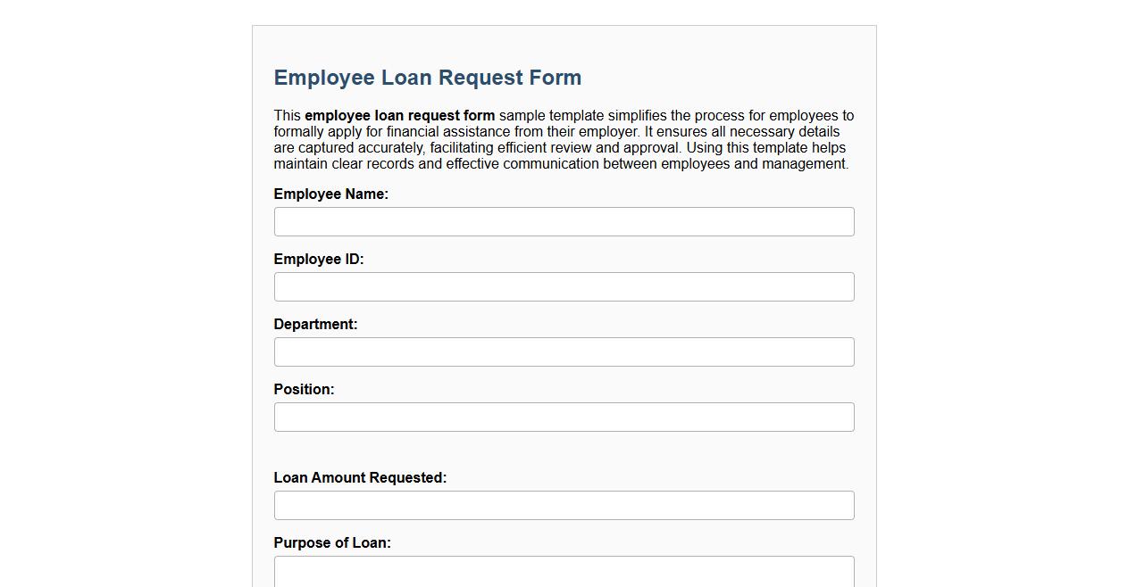 Employee loan request form sample template image preview