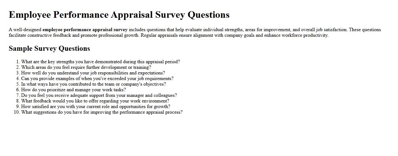 Employee performance appraisal survey questions image preview