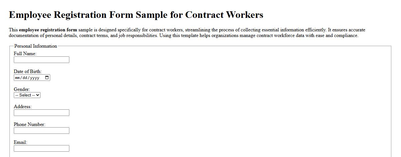Employee registration form sample for contract workers image preview