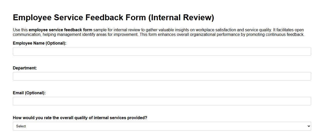 Employee service feedback form sample for internal review image preview