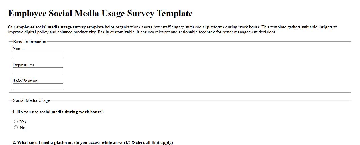 employee social media usage survey template image preview