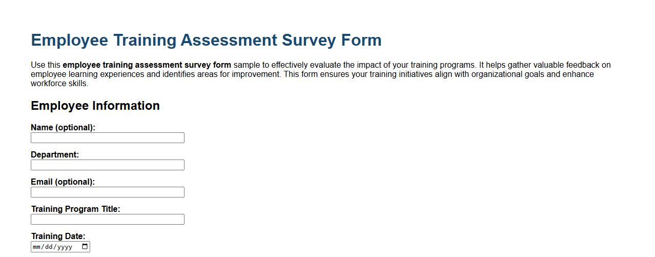 employee training assessment survey form sample image preview