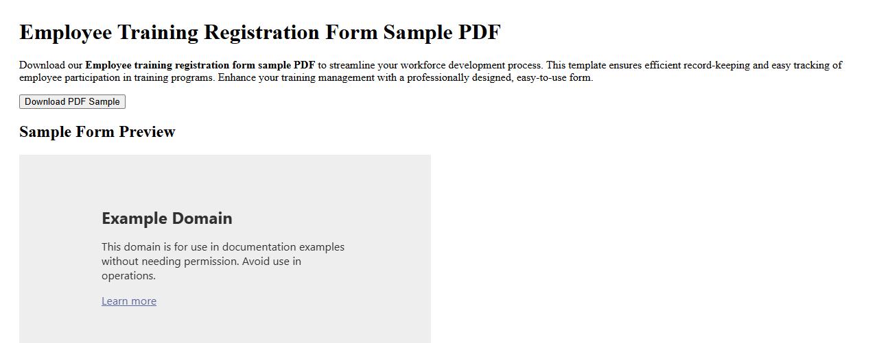 Employee training registration form sample PDF image preview