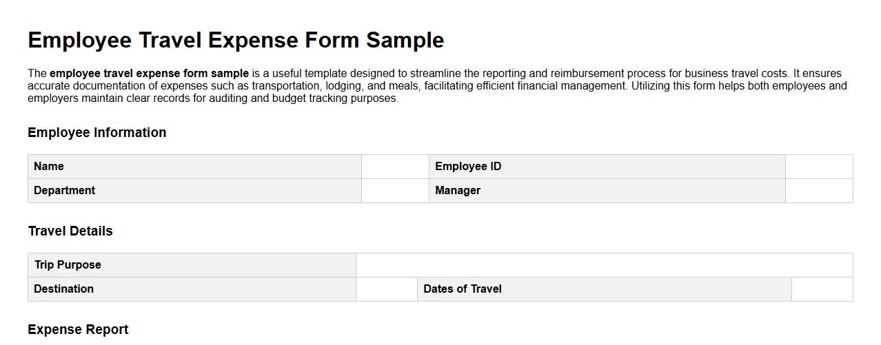 employee travel expense form sample image preview