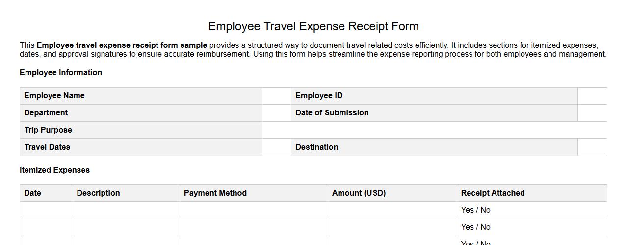 Employee travel expense receipt form sample image preview