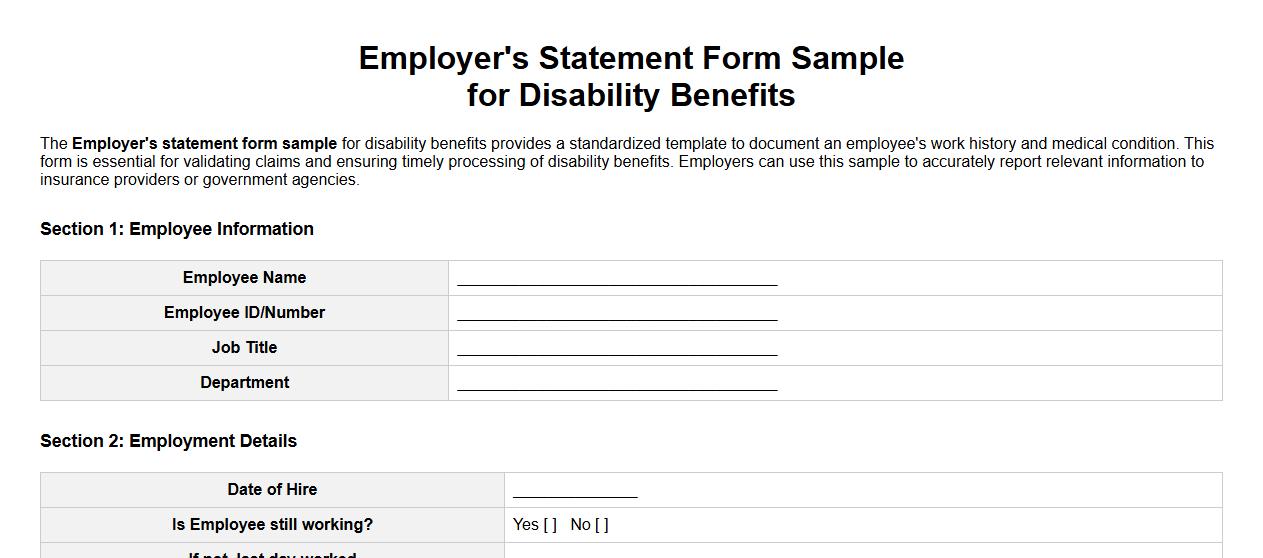 Employer’s statement form sample for disability benefits image preview