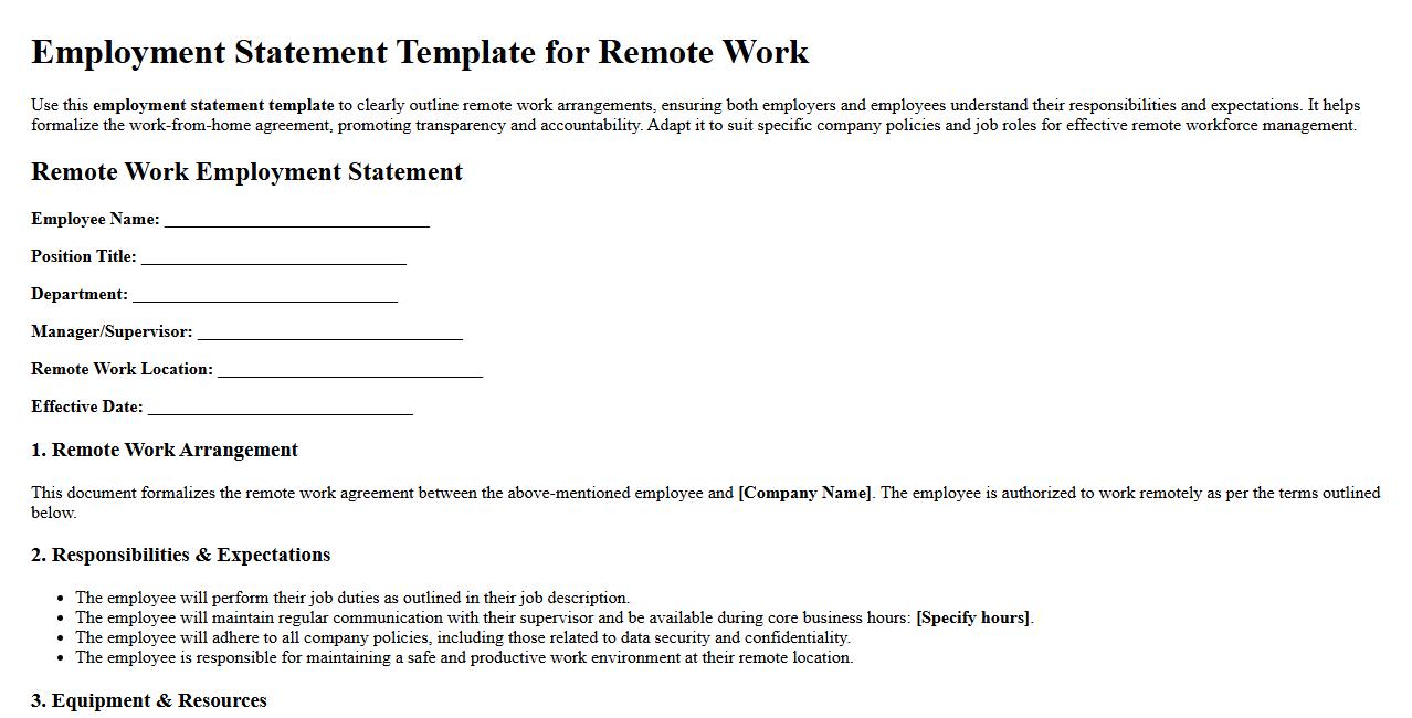 Employment statement template for remote work image preview