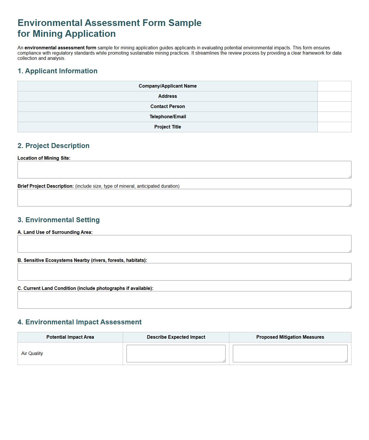 environmental assessment form sample for mining application image preview