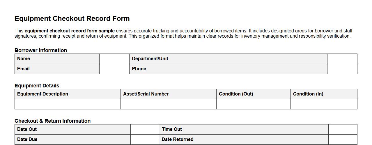 equipment checkout record form sample with signature fields image preview