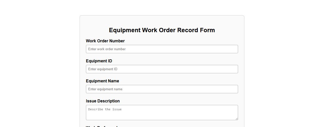 equipment work order record form sample with fields image preview