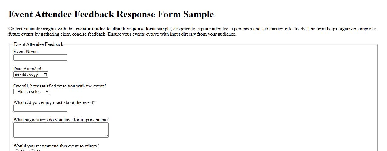 Event attendee feedback response form sample image preview