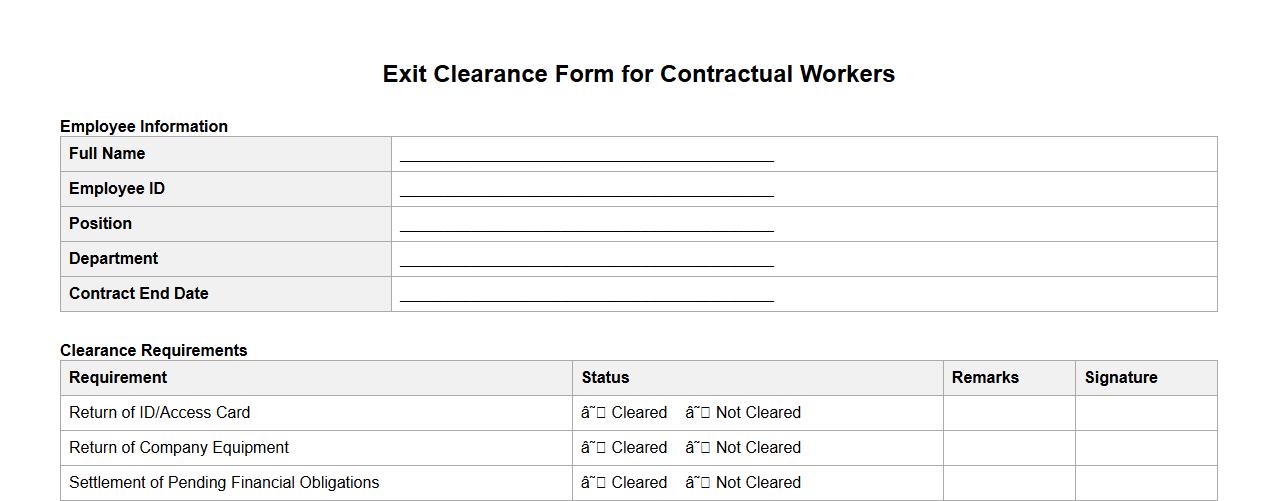exit clearance form sample for contractual workers image preview