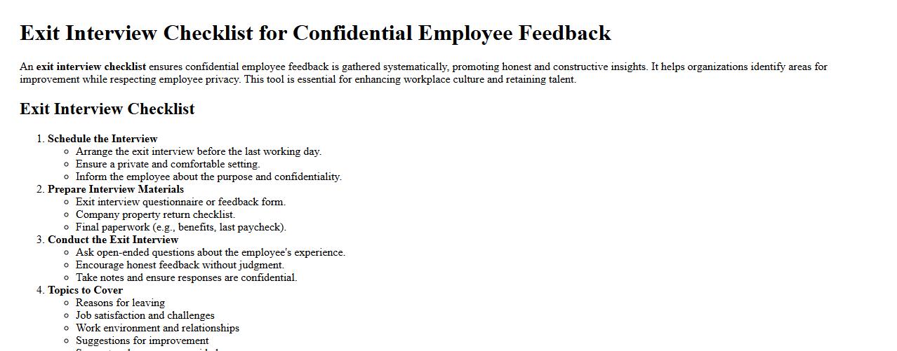 Exit interview checklist for confidential employee feedback image preview