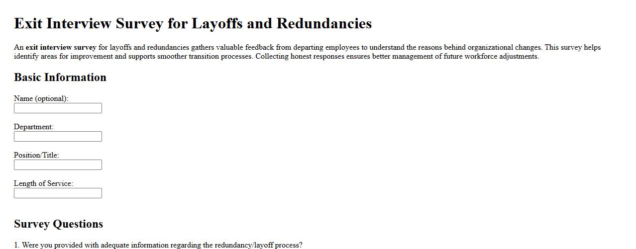exit interview survey for layoffs and redundancies image preview