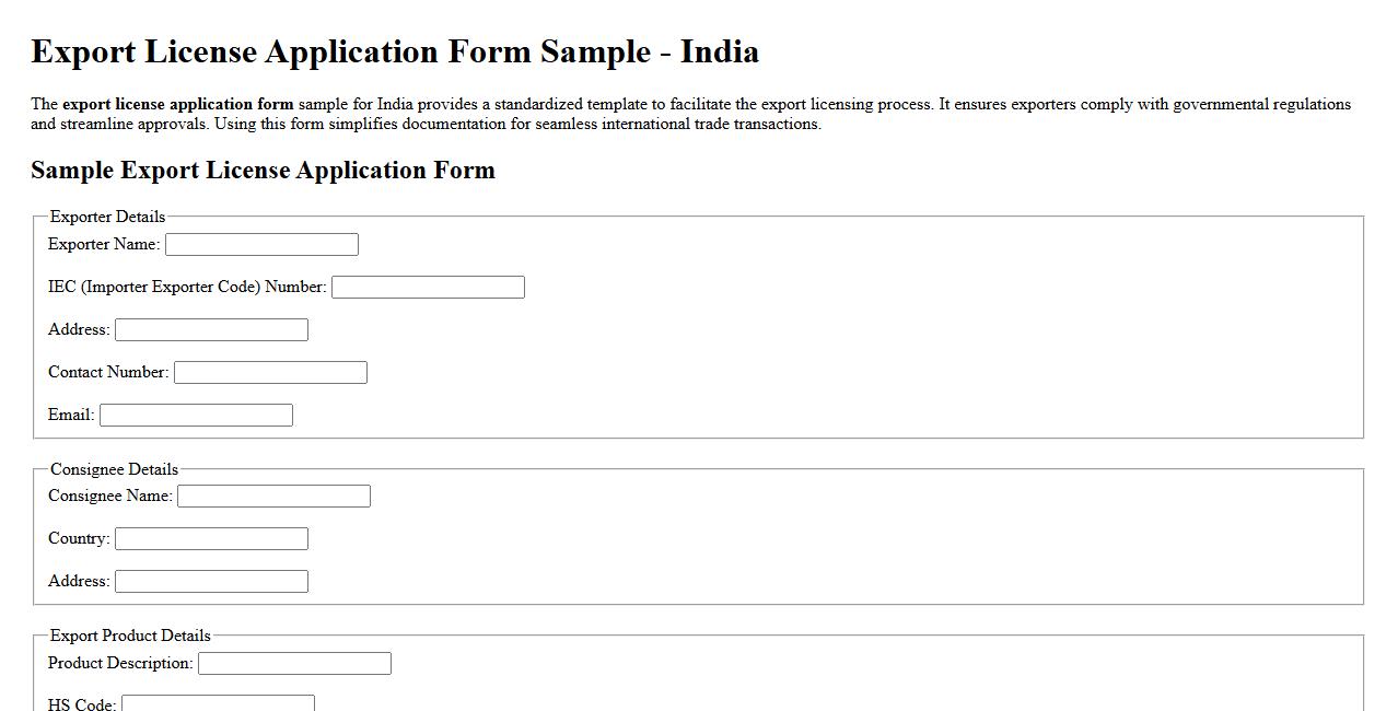 Export license application form sample India image preview