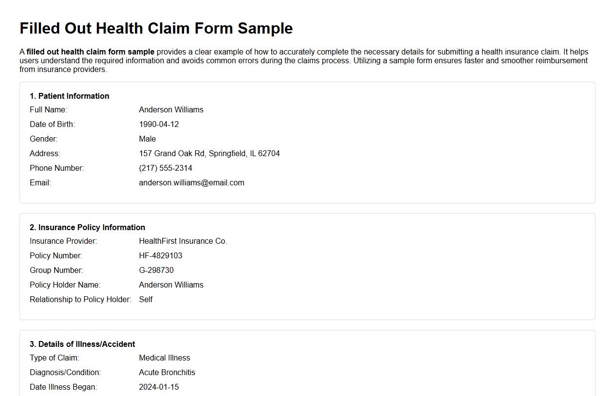 filled out health claim form sample image preview
