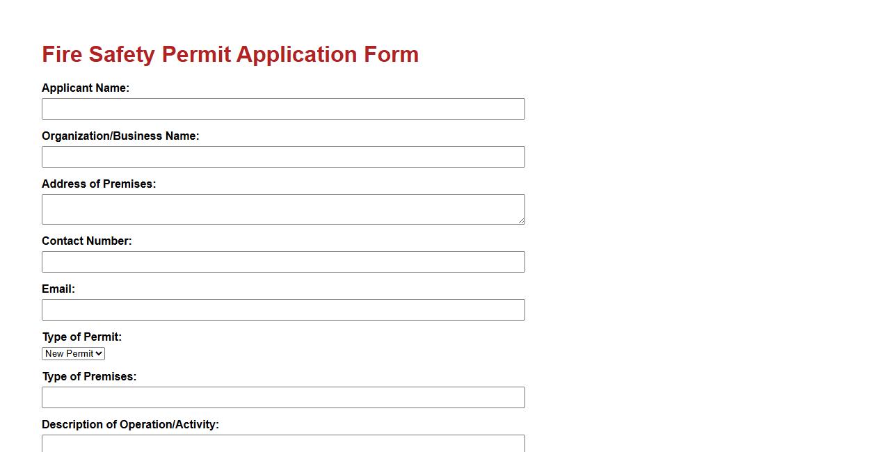 fire safety permit form sample with fee structure image preview