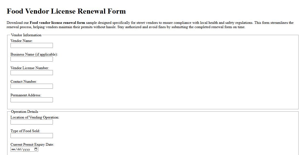 Food vendor license renewal form sample for street vendors image preview