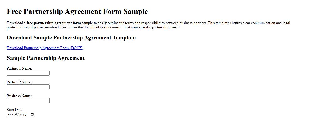 free downloadable partnership agreement form sample image preview