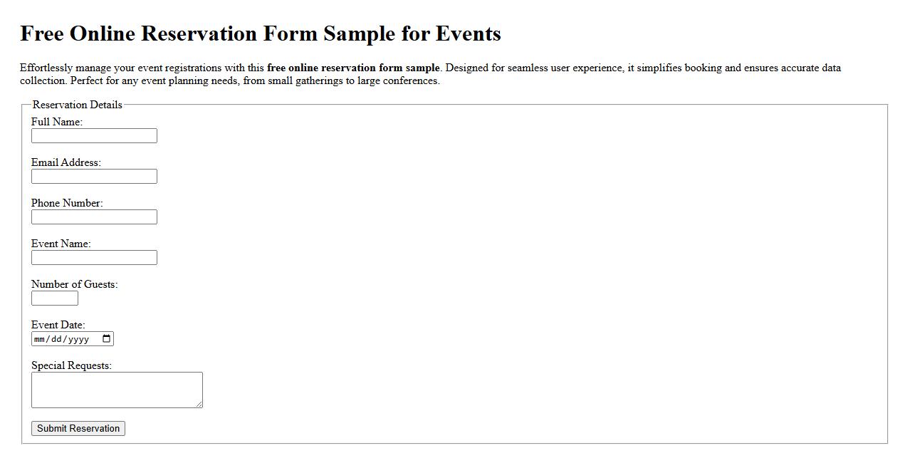 Free online reservation form sample for events image preview