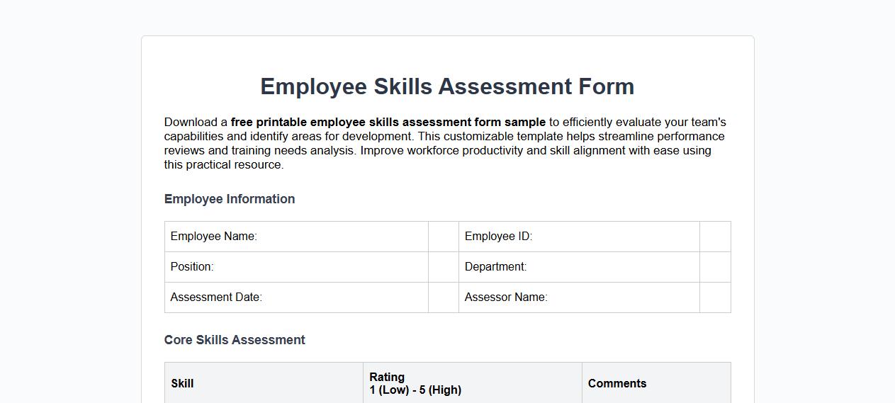 free printable employee skills assessment form sample image preview