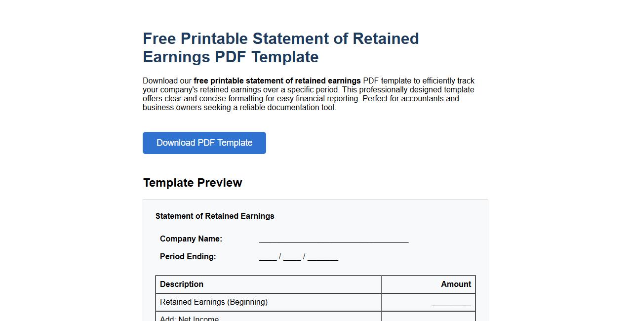 free printable statement of retained earnings pdf template image preview