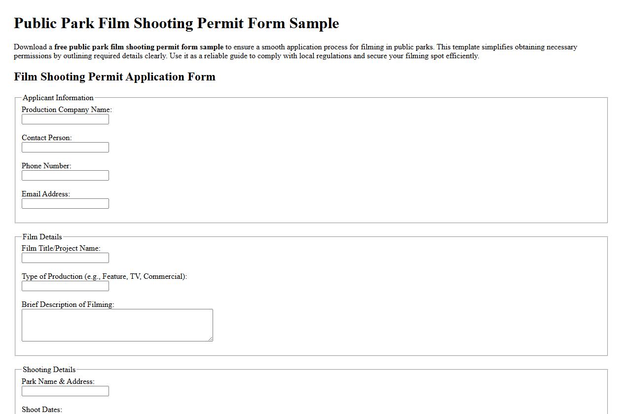 free public park film shooting permit form sample image preview