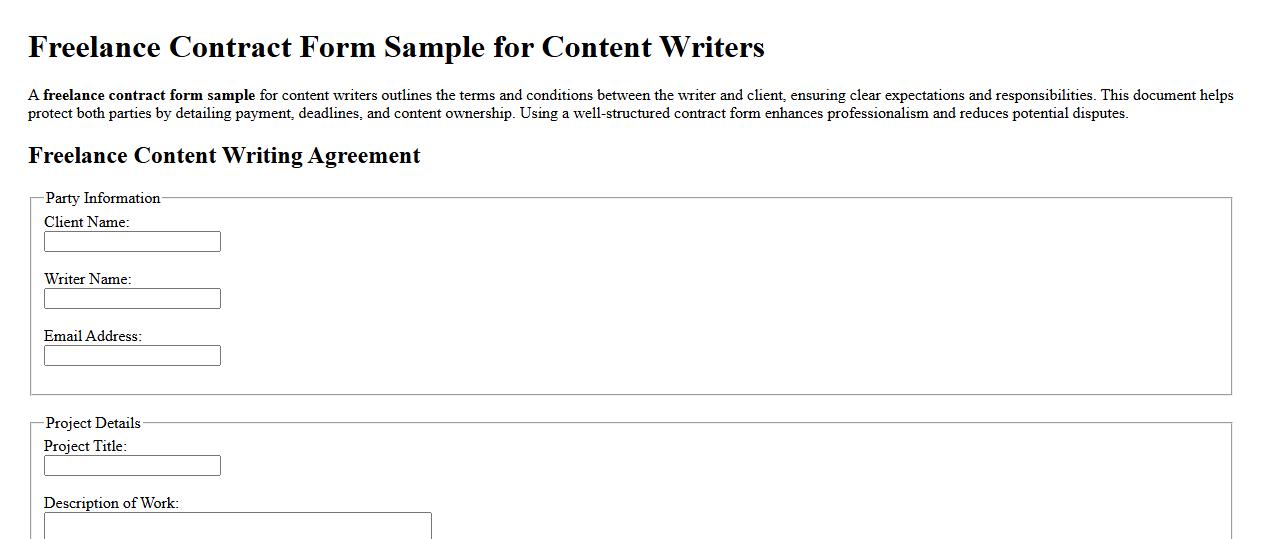 Freelance contract form sample for content writers image preview