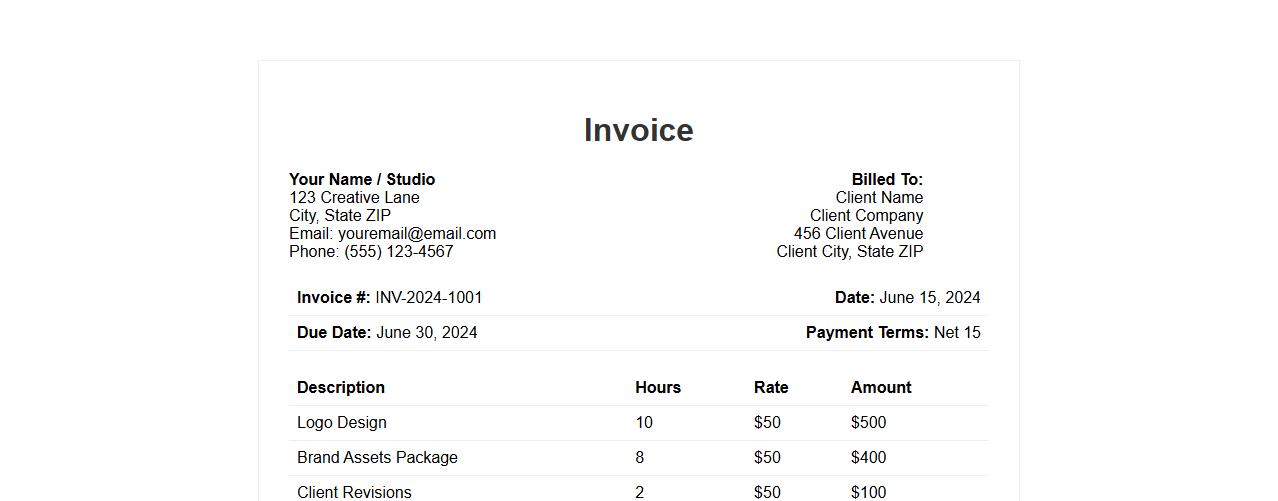 Freelance invoice example for graphic designers image preview