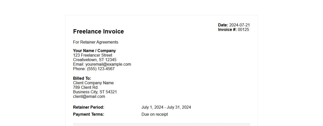 Freelance invoice example for retainer agreements image preview